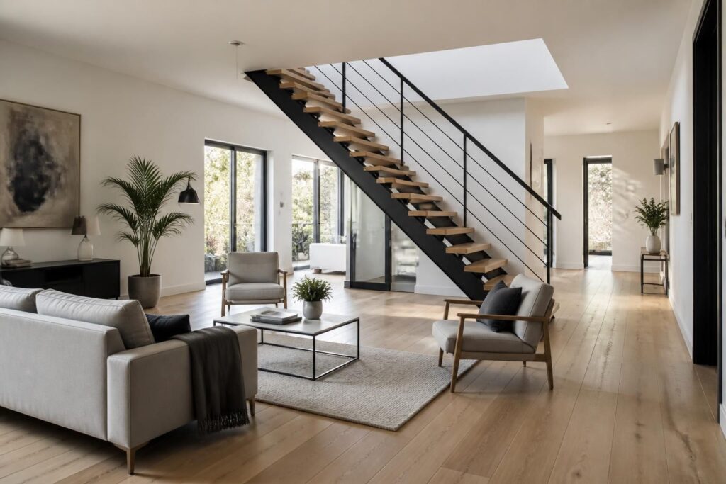 découvrez comment intégrer un escalier au cœur de votre salon tout en assurant une circulation fluide et un agencement harmonieux de votre espace de vie.