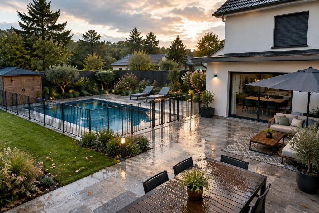 terrasse, piscine, jardin : découvrez ce que votre assurance habitation couvre à l’extérieur et les exclusions à connaître pour bien protéger vos équipements.