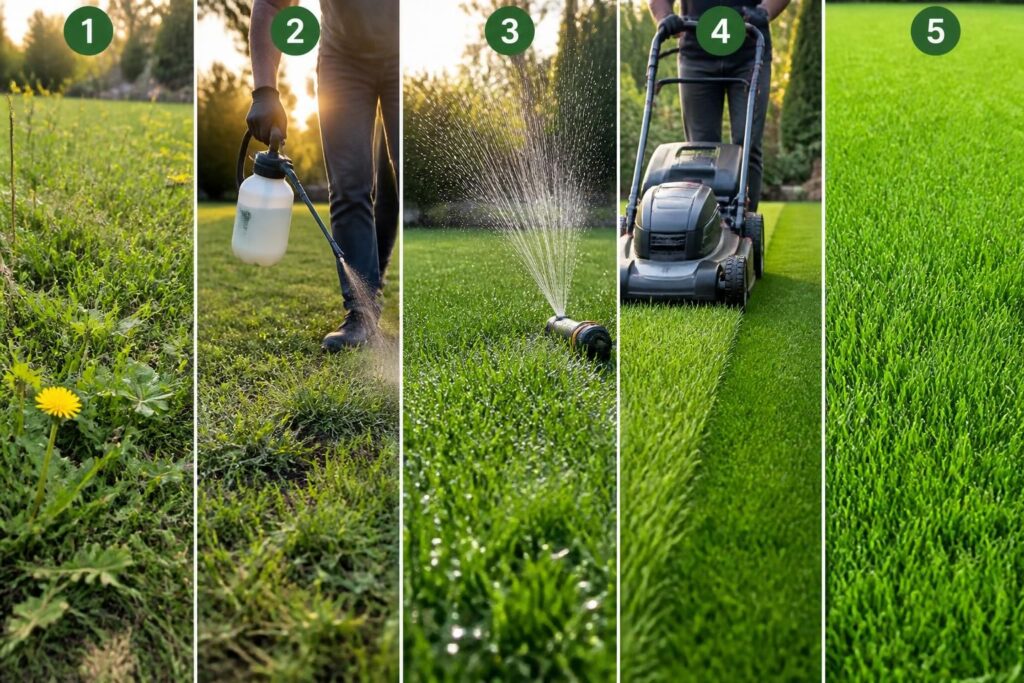découvrez comment transformer votre pelouse envahie par les mauvaises herbes en un tapis vert parfait grâce à 5 étapes simples et efficaces. obtenez une pelouse saine et éclatante rapidement !